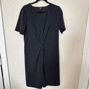 Ann Taylor Factory womens Black Shimmer Twist Front Sheath Dress Size L